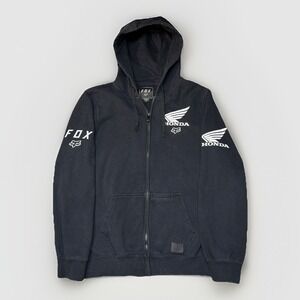 Vintage Fox Honda Hoodie Size M Black Full Zip Racing  Motocross Y2K 90s